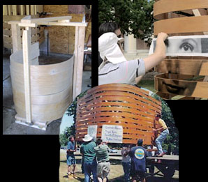 photo collage of Pan Am sculpture (in progress) by Lawrence Kinney