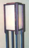 wooden lamp with blue stain by Lawrence Kinney