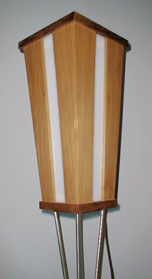White Oak wood and steel floor lamp, by Lawrence Kinney