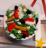 signage sculpture Greek food salad