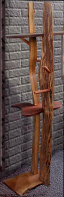 Wooden coat rack by Lawrence Kinney (full view)