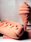 commercial sculptures of hot dog and ice cream cone (in progress) by Lawrence Kinney